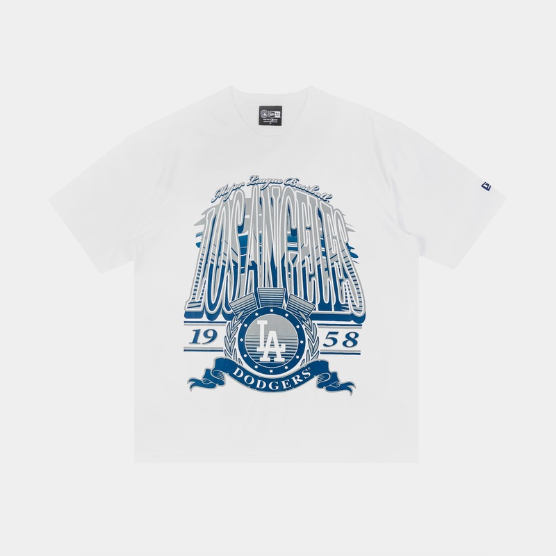 Los Angeles Dodgers 1958 Mens Short Sleeve Shirt (White/Blue)
