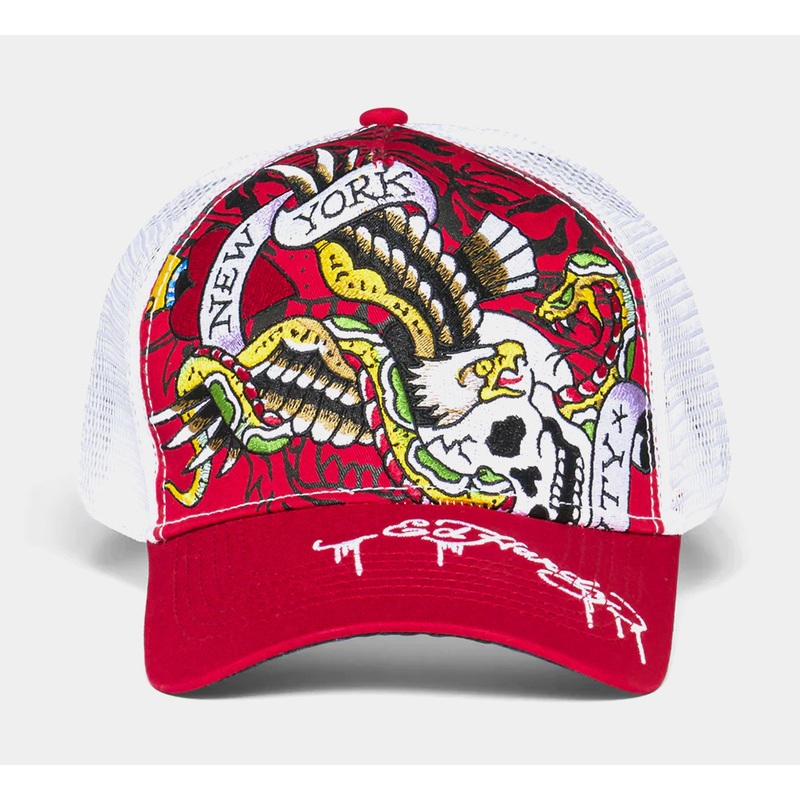 NYC Eagle Trucker Mens Hat (Red/White)