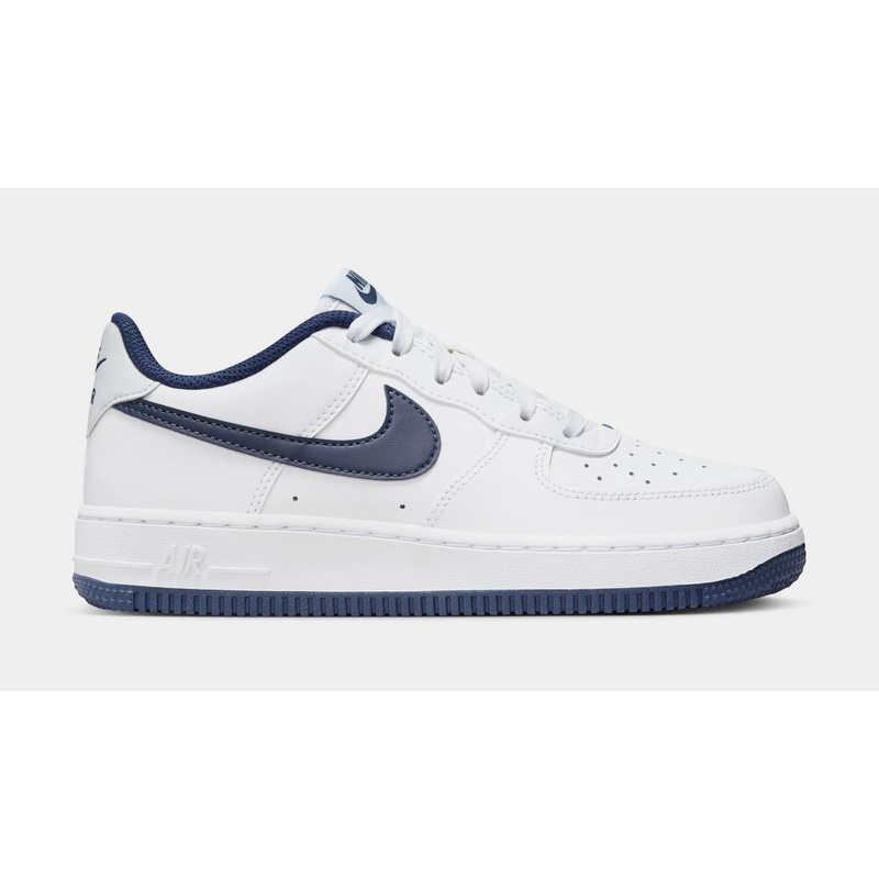 Air Force 1 Grade School Basketball Shoes (White/Midnight Navy/Football Grey)