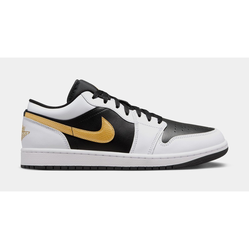 Air Jordan 1 Low Gold Swoosh Mens Lifestyle Shoes (White/Black/Gold)