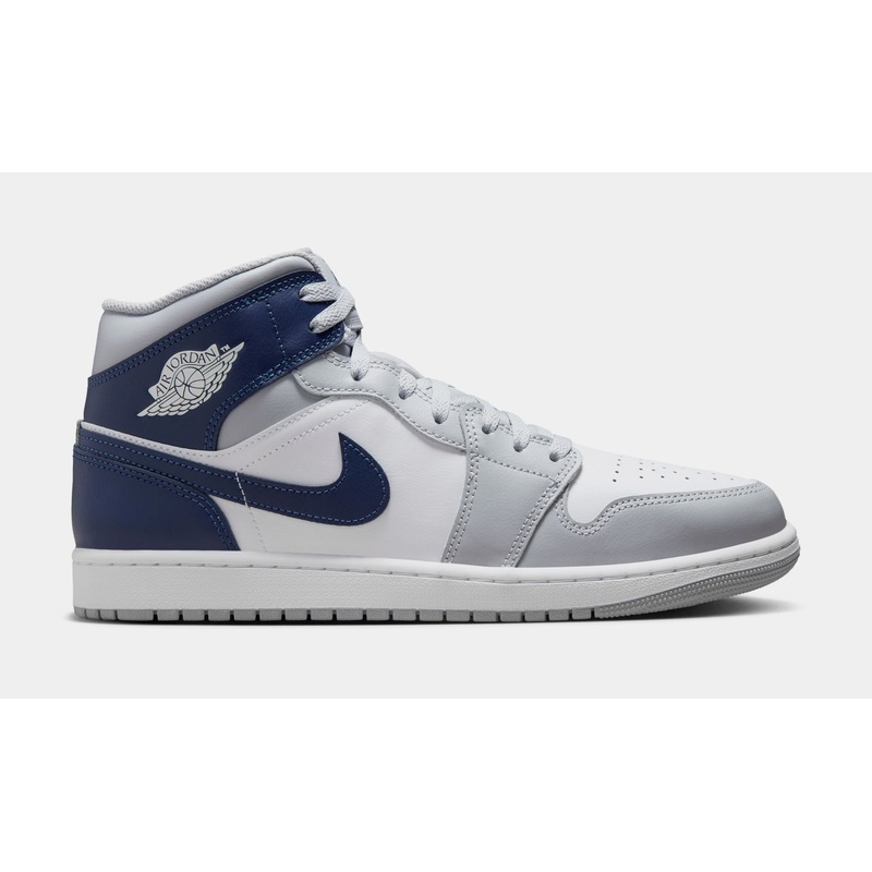 Air Jordan 1 Mid Wolf Grey Midnight Navy Mens Lifestyle Shoes (White/Wolf Grey/Midnight Navy)