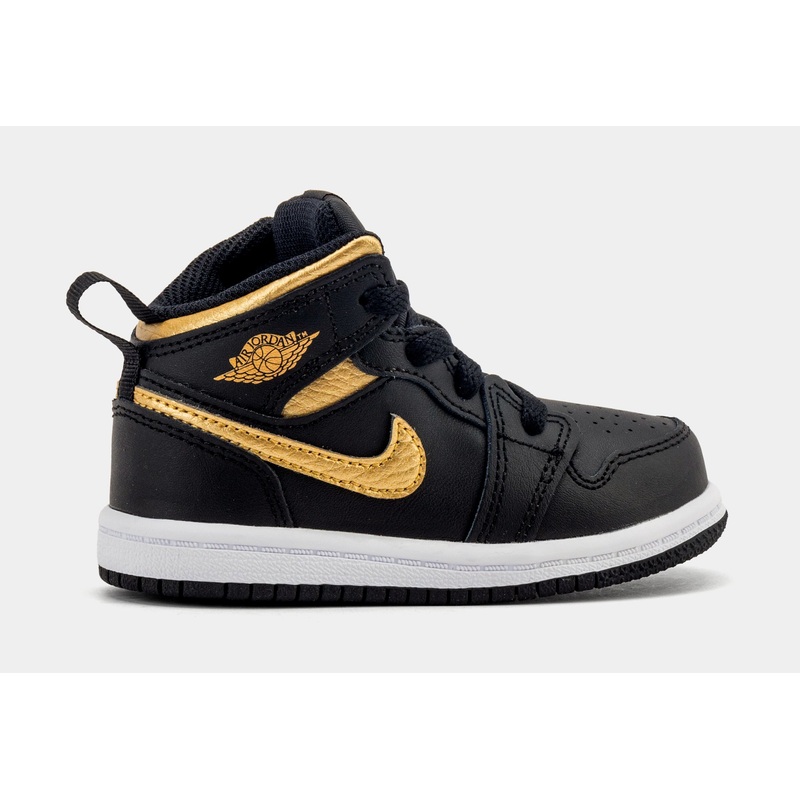 Air Jordan 1 Retro Mid Infant Toddler Lifestyle Shoes (Black/Metallic Gold/White)