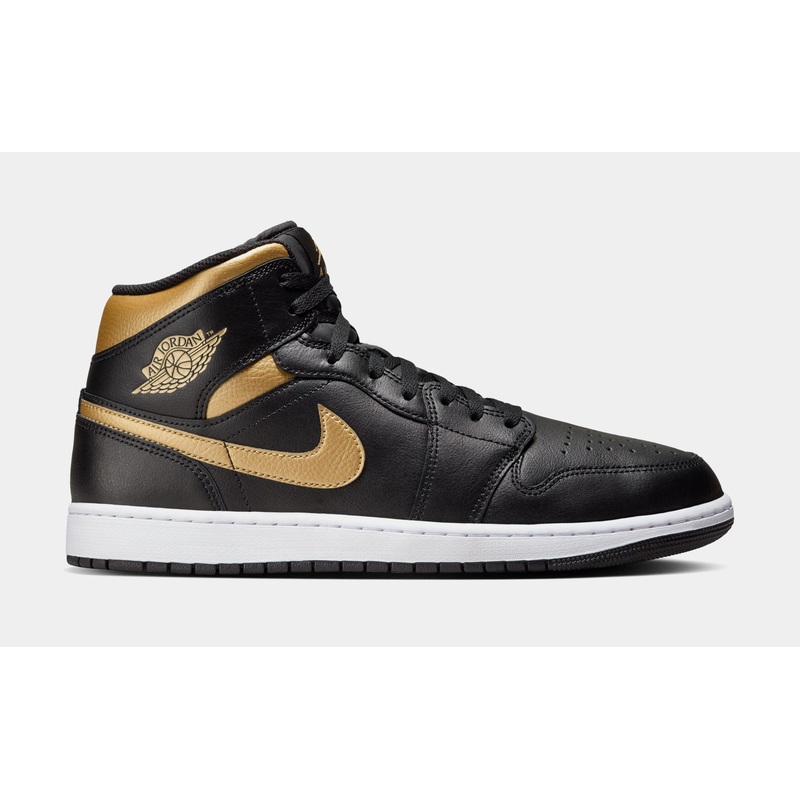Air Jordan 1 Retro Mid Mens Basketball Shoes (Black/Gold)