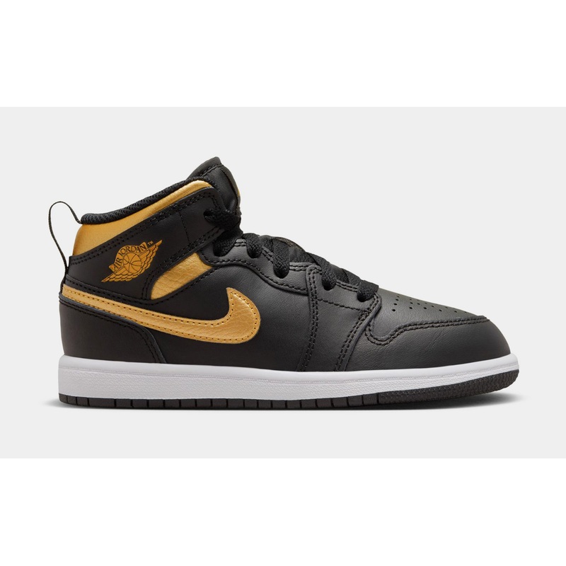 Air Jordan 1 Retro Mid Metallic Gold Preschool Lifestyle Shoes (Black/Metallic Gold/White)