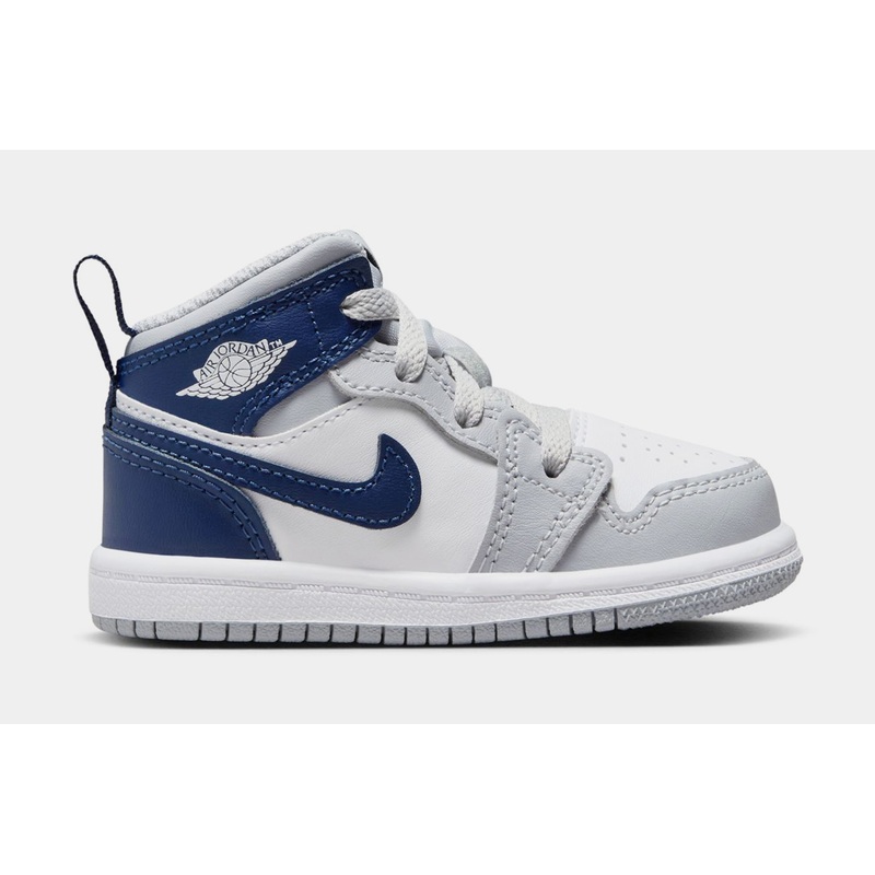 Air Jordan 1 Retro Mid Wolf Grey Midnight Navy Infant Toddler Lifestyle Shoes (White/Wolf Grey/Midnight Navy)