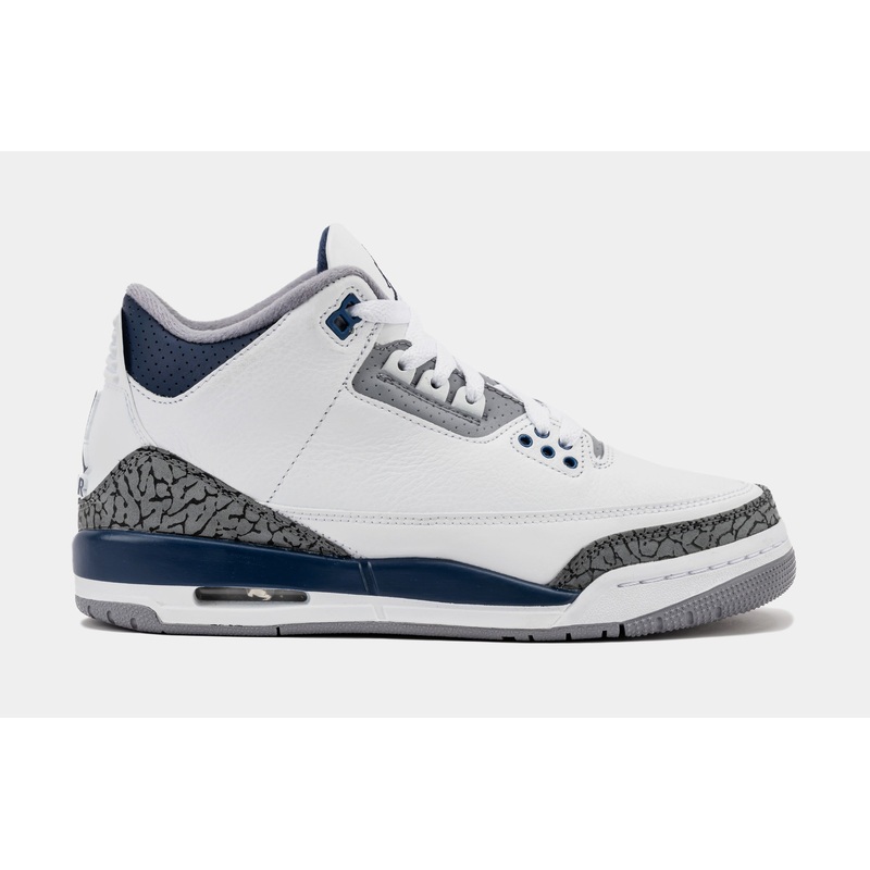 Air Jordan 3 Retro Midnight Navy Grade School Lifestyle Shoes (White/Midnight Navy/Cement Grey) Free Shipping
