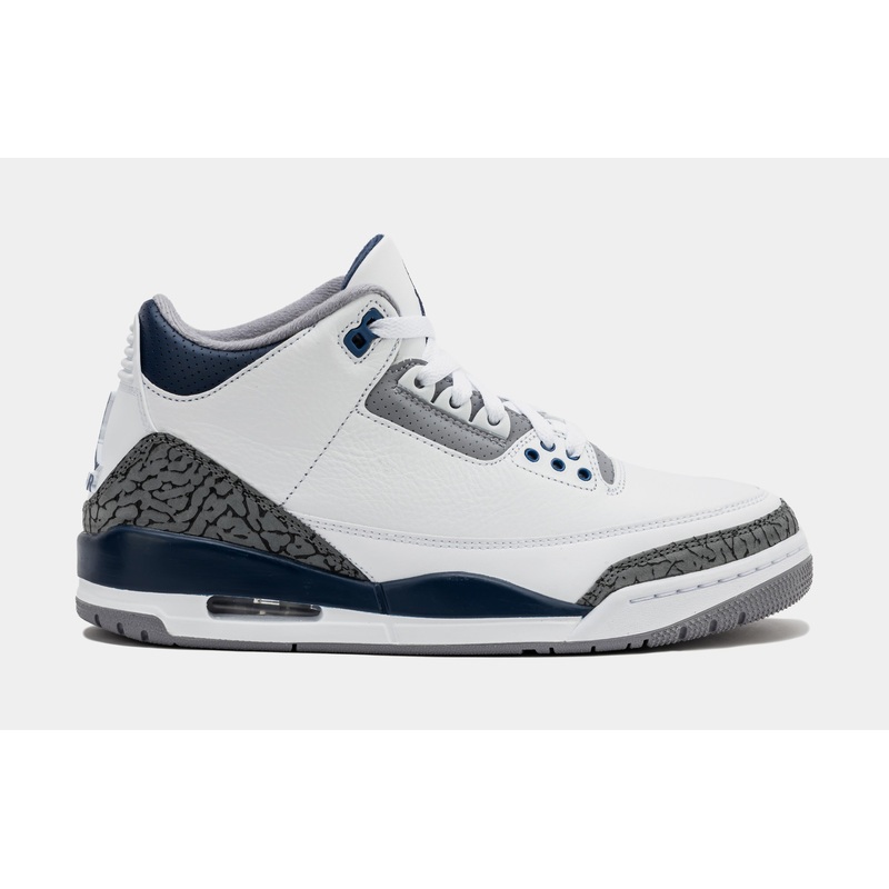 Air Jordan 3 Retro Midnight Navy Mens Lifestyle Shoes (White/Midnight Navy/Cement Grey) Free Shipping