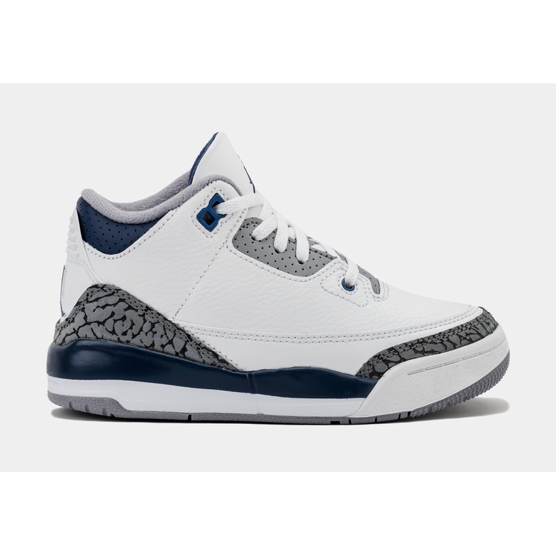 Air Jordan 3 Retro Midnight Navy Preschool Lifestyle Shoes (White/Midnight Navy/Cement Grey) Free Shipping