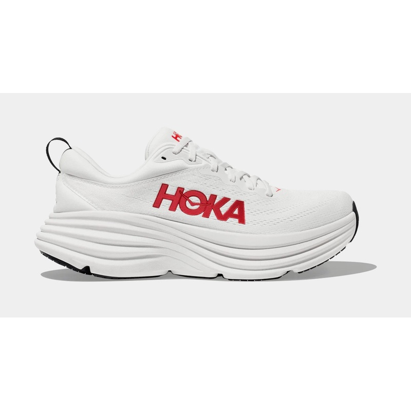 Bondi 8 Mens Running Shoes (White/Vermillion)