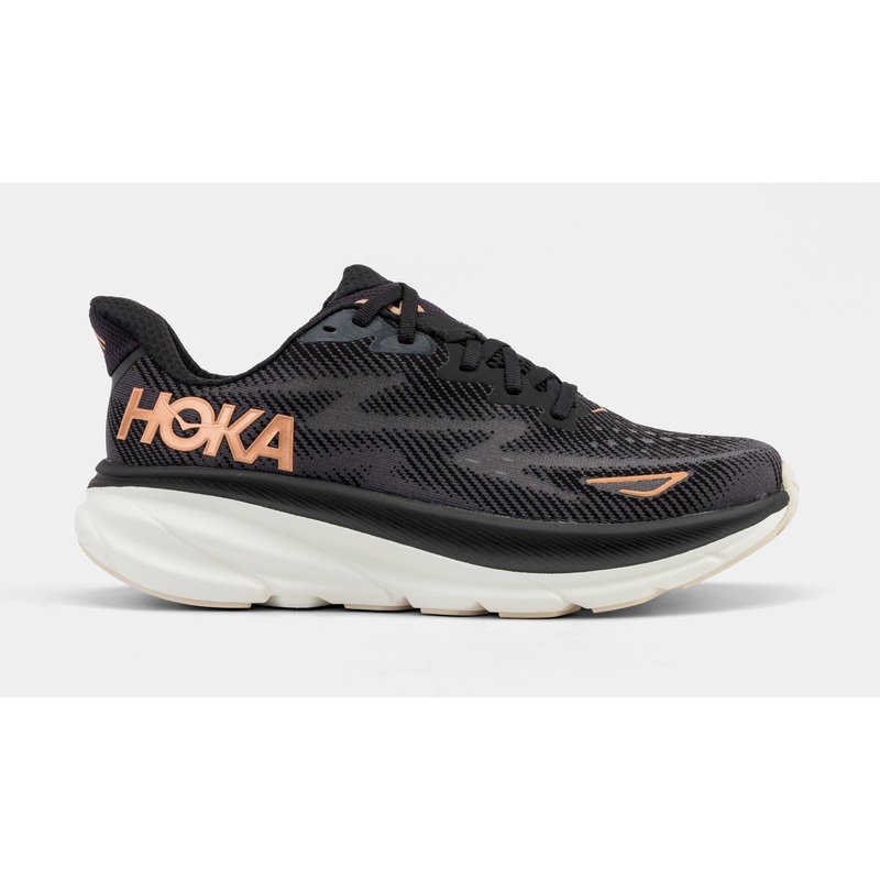 Clifton 9 Womens Running Shoes (Black/Rose Gold)