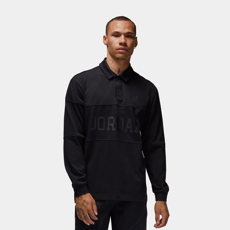 Essentials Rugby Mens Long Sleeve Shirt (Black)