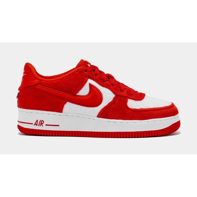 Air Force 1 Low Valentines Day Fleece Grade School Lifestyle Shoes (Fire Red/White/Pink Foam/Light Crimson)