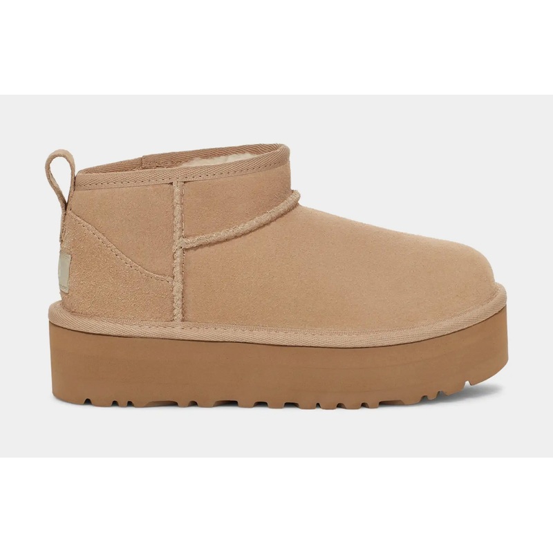Classic Ultra Mini Platform Grade School Boots (Beige)