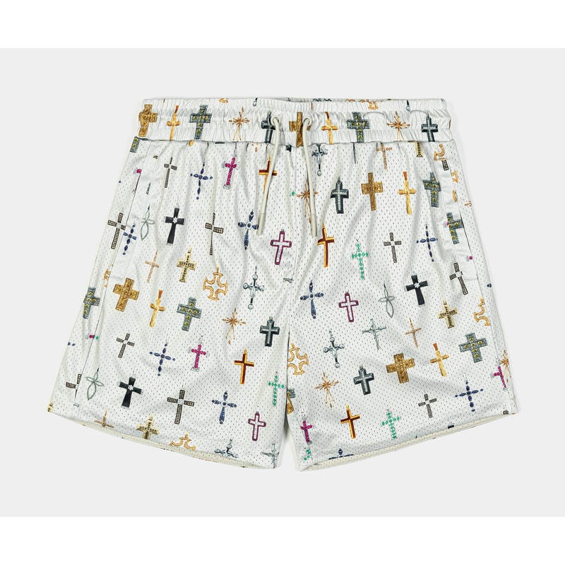 Cross AOP Mesh Mens Shorts (Beige)