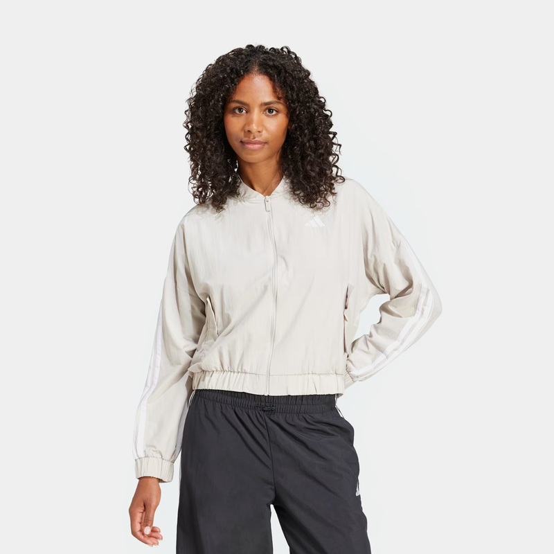 3 Stripes Woven Bomber Womens Jacket (Beige/White)