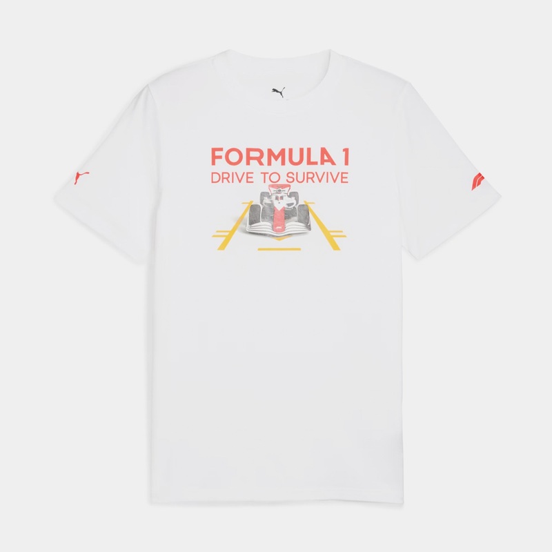 F1 Drive To Survive Race Mens Short Sleeve Shirt (White/Red)