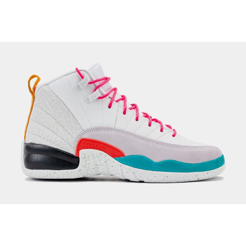 Air Jordan 12 Retro Grade School Lifestyle Shoes (White/Vapor Green/Photon Dust)