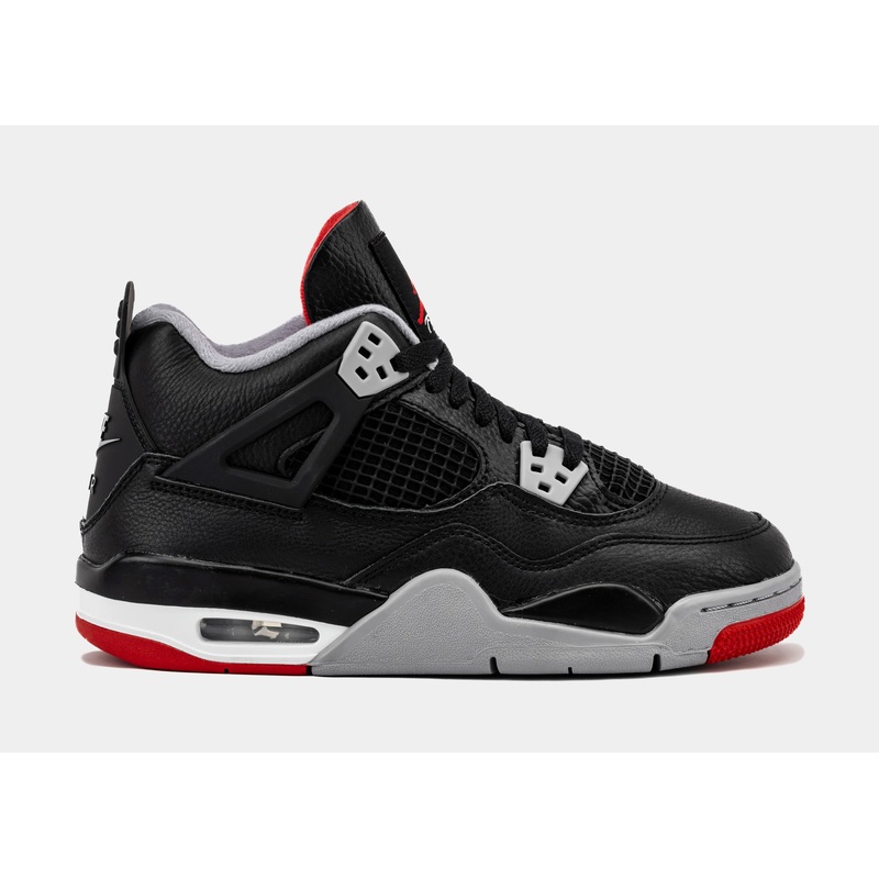 Air Jordan 4 Retro Bred Reimagined Grade School Lifestyle Shoes (Black/Fire Red/Cement Grey)