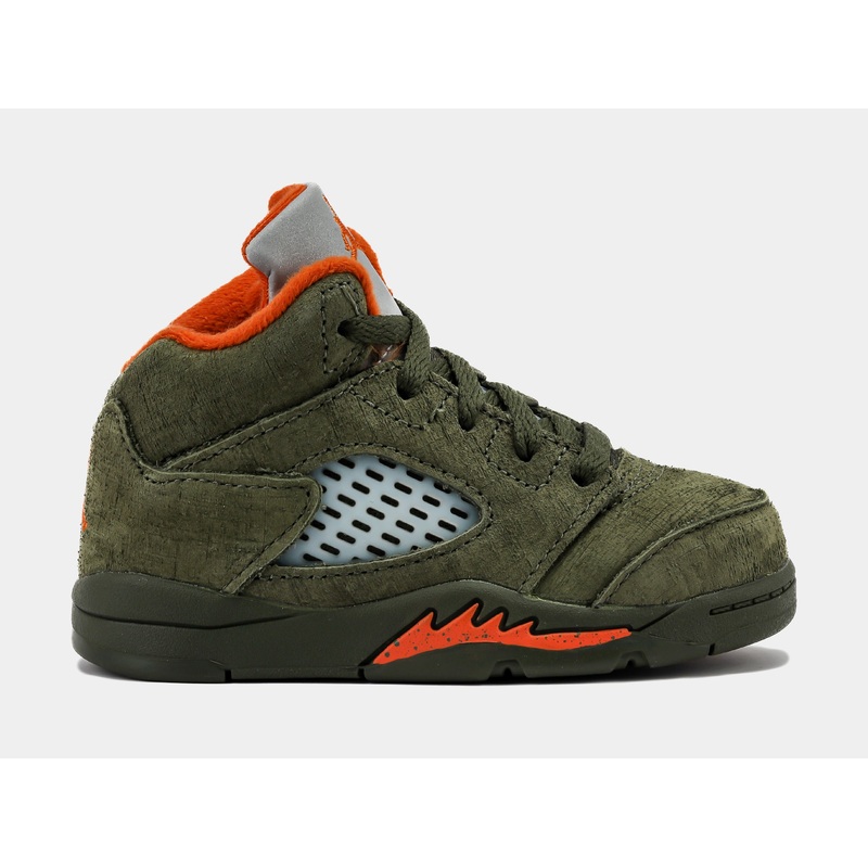 Air Jordan 5 Retro Olive Infant Toddler Lifestyle Shoes (Army Olive/Solar Orange)