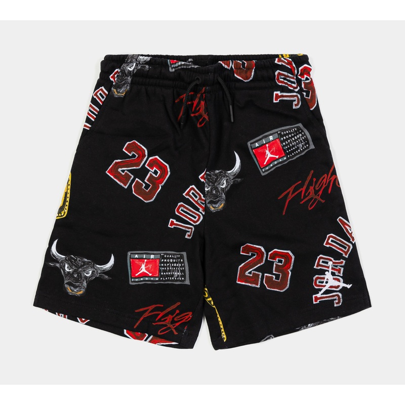 All Over Print Fleece Grade School Shorts (Black/Red)