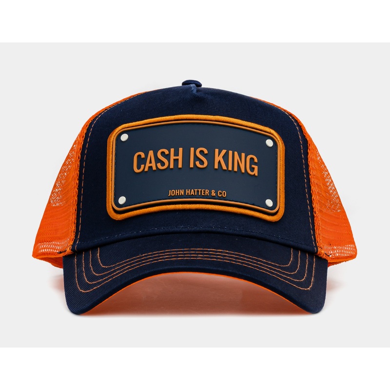 Cash Is King Trucker Mens Hat (Navy/Orange)
