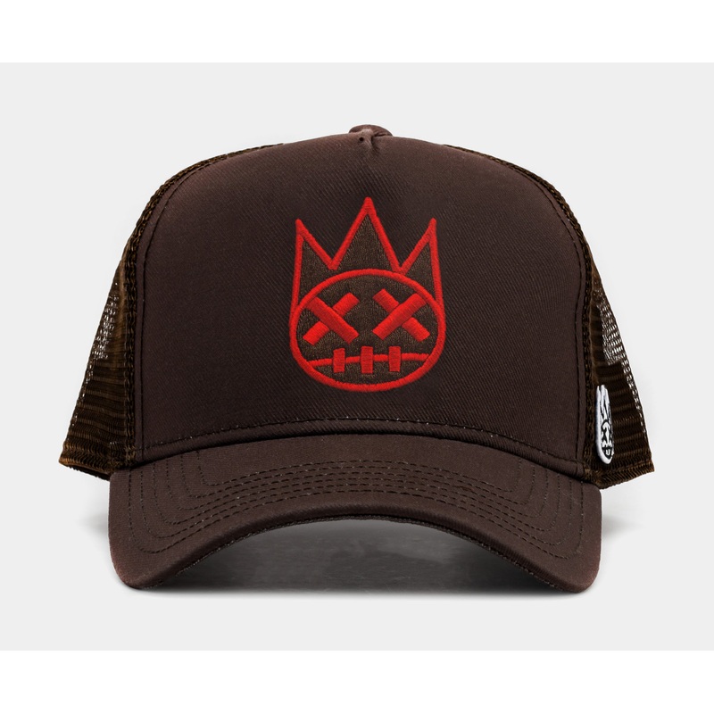 Clean 3D Logo Mesh Trucker Mens Hat (Brown/Red)