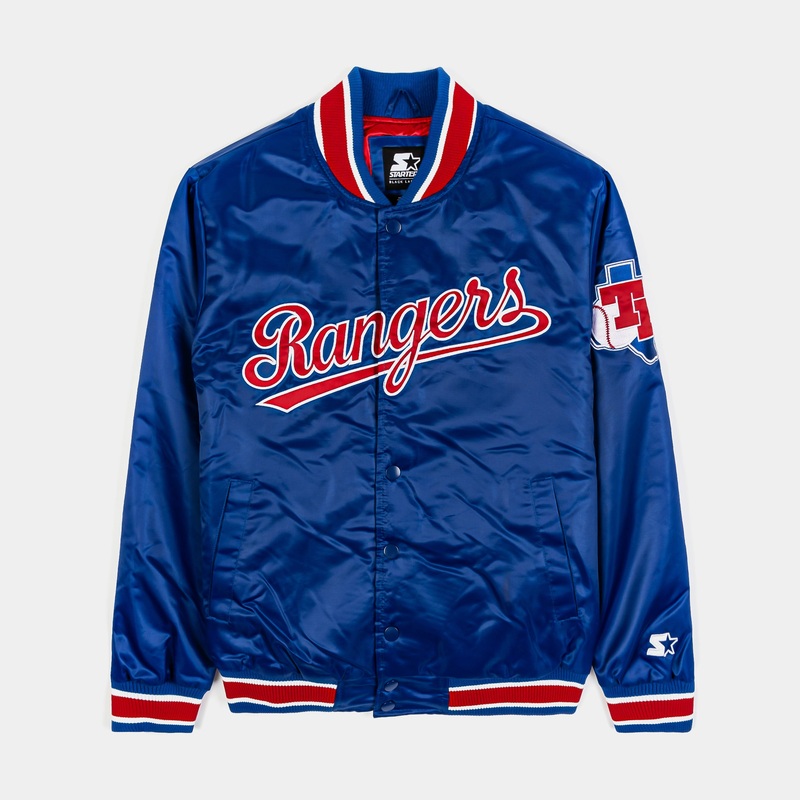 Exclusive Texas Rangers Satin Bomber Mens Jacket (Blue/Red)