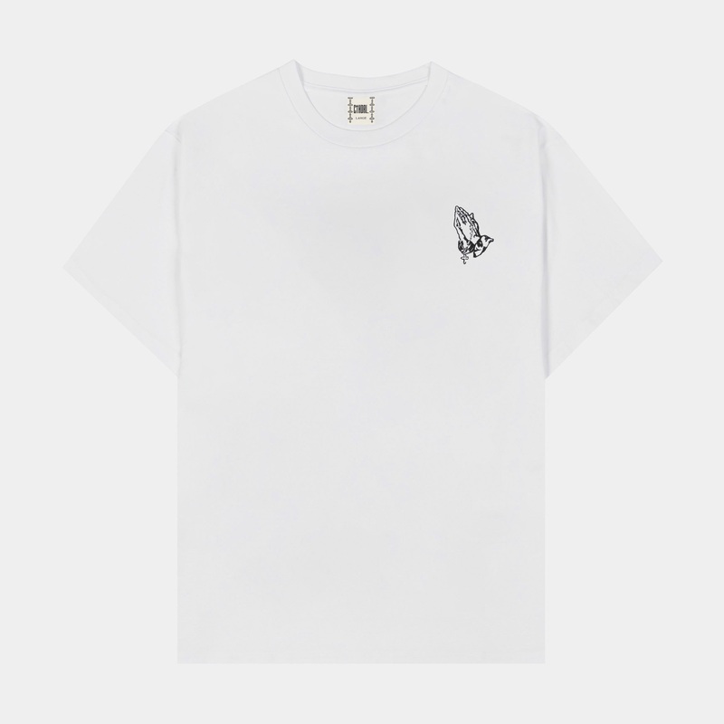 Prayer Hands Mens Short Sleeve Shirt (White/Black)