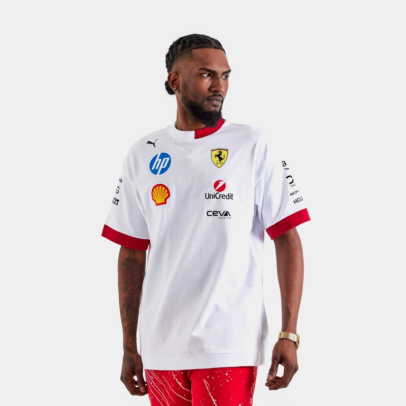 Scuderia Ferrari 2025 Driver’s Graphic Mens Short Sleeve Shirt (White/Red)