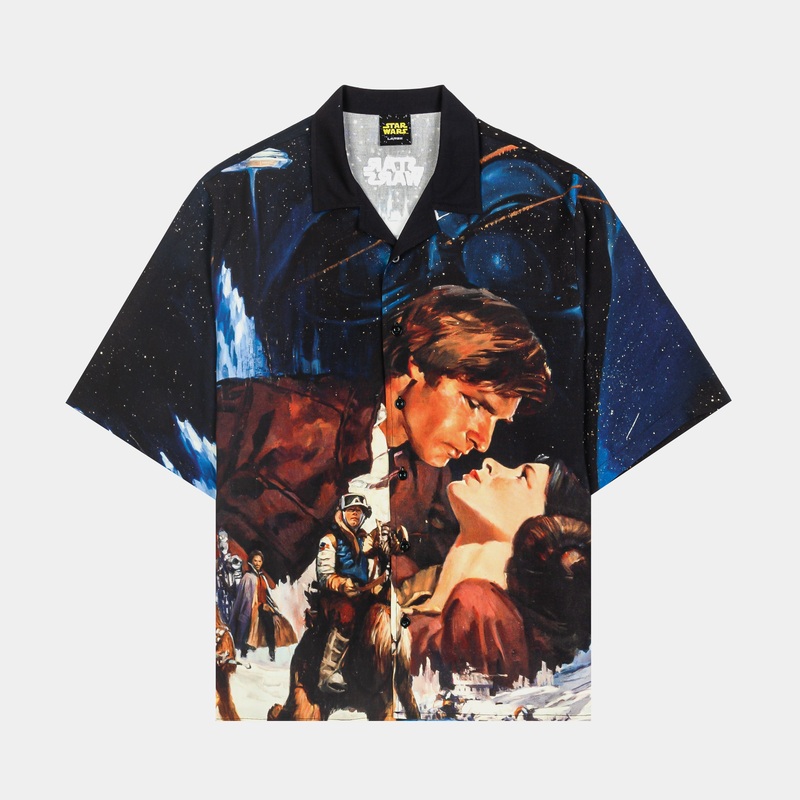 Star Wars HAN SOLO & LEIA ORGANA Button Up Mens Short Sleeve Shirt (Blue/Brown)