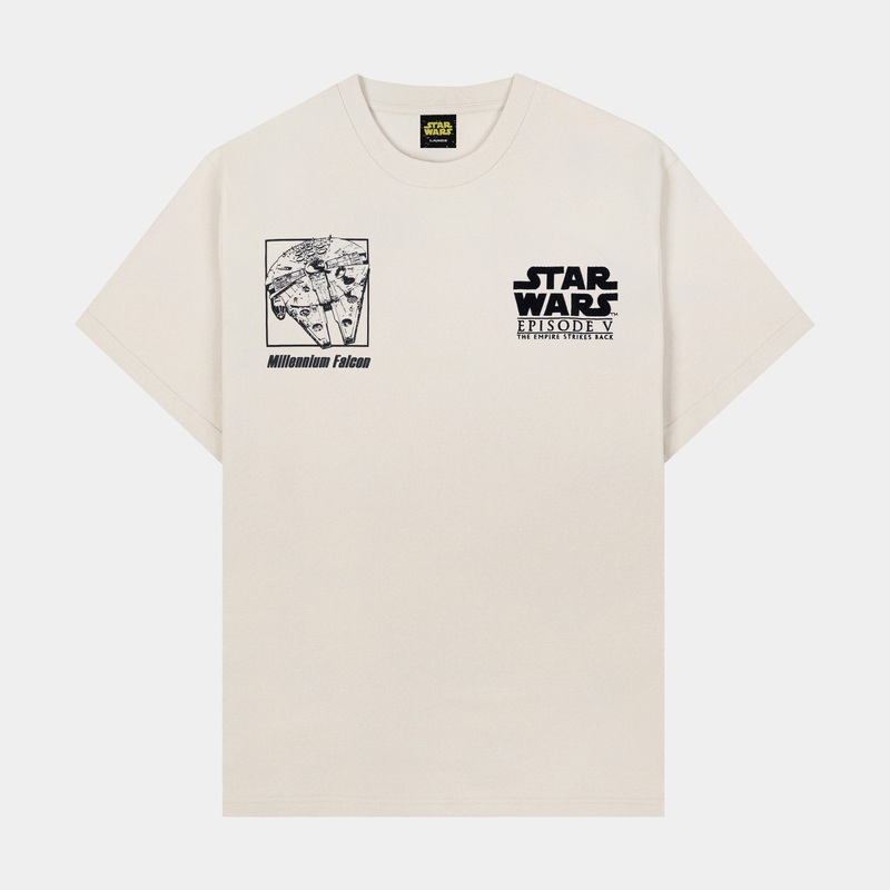 Star Wars MILLENNIUM FALCON Mens Short Sleeve Shirt (Beige/Black)