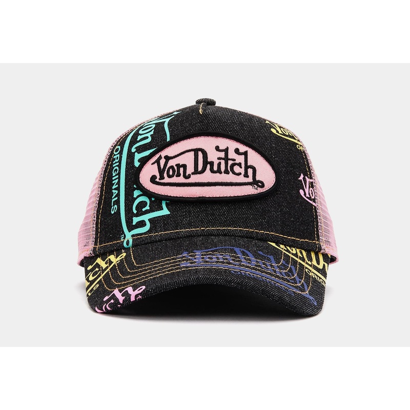 Tagged Trucker Mens Hat (Black/Pink)
