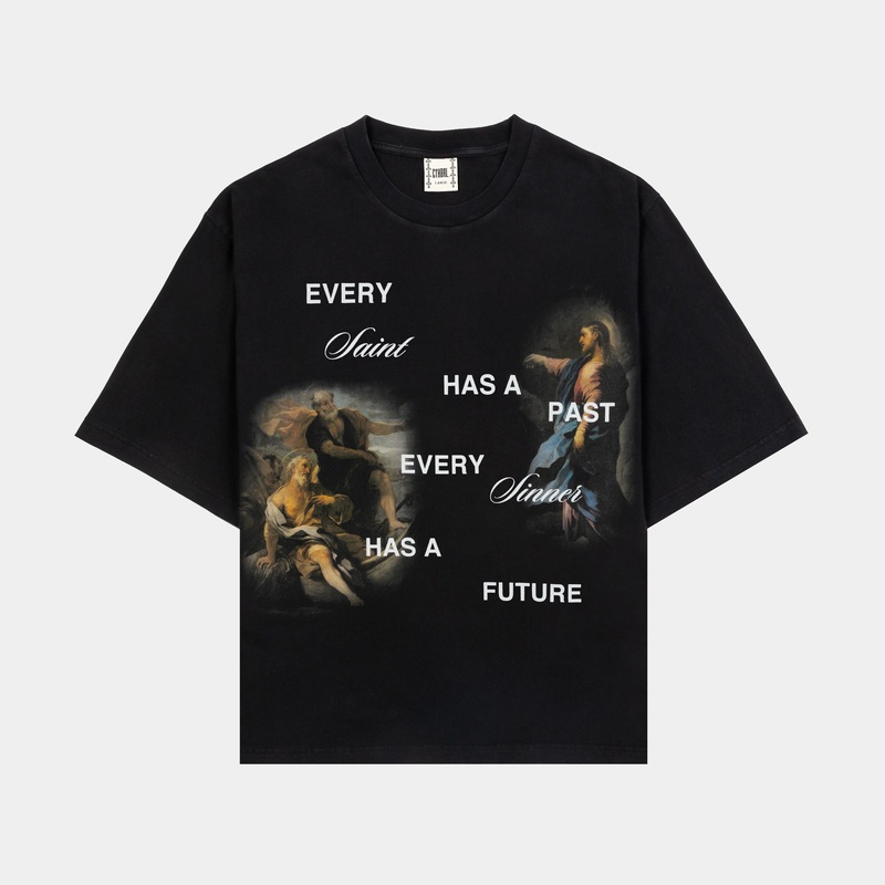 The Saint Cropped Mens Short Sleeve Shirt (Black/White)