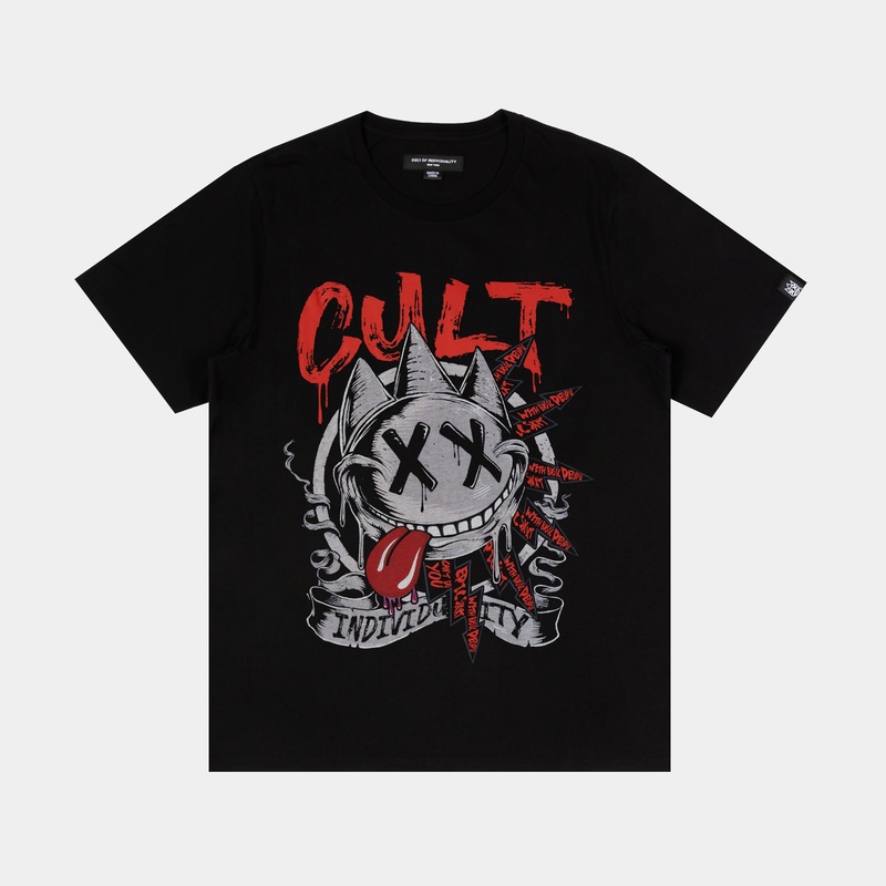 Zany Cult Face Mens Short Sleeve Shirt (Black/Red)