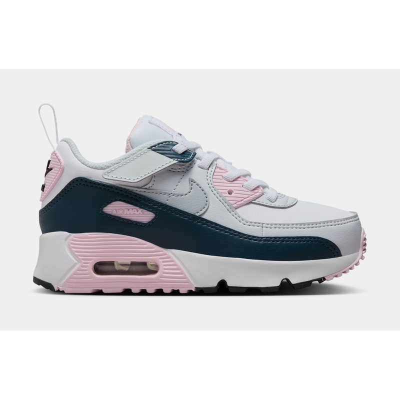 Air Max 90 EasyOn Preschool Lifestyle Shoes (White/Pink Foam/Armoury Navy/Wolf Grey)