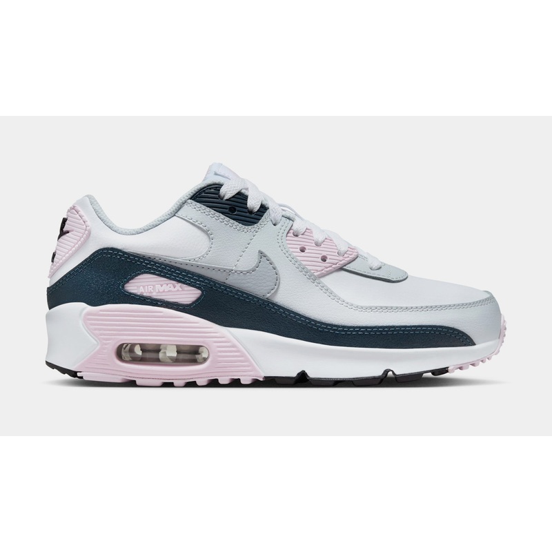Air Max 90 Grade School Lifestyle Shoes (White/Pink Foam/Armory Navy/Wolf Grey)