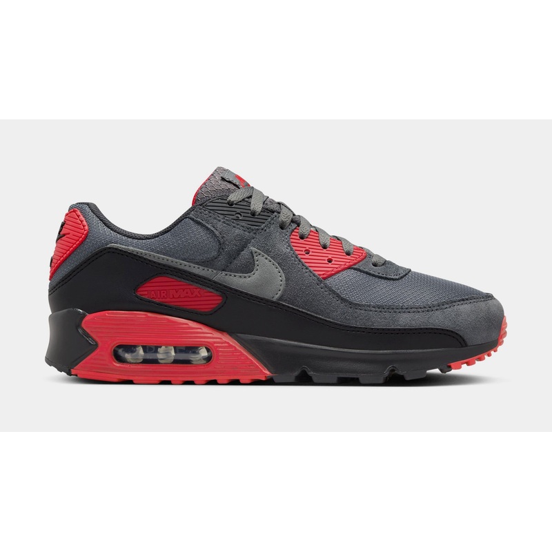 Air Max 90 Mens Running Shoes (Black/Iron Grey/Fire Red/Smoke Grey)