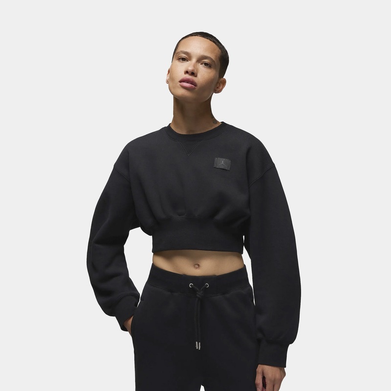Flight Cropped Womens Fleece Sweatshirt (Black)