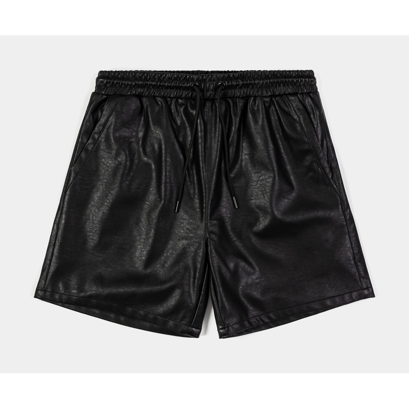 Black Leather Mens Shorts (Black)