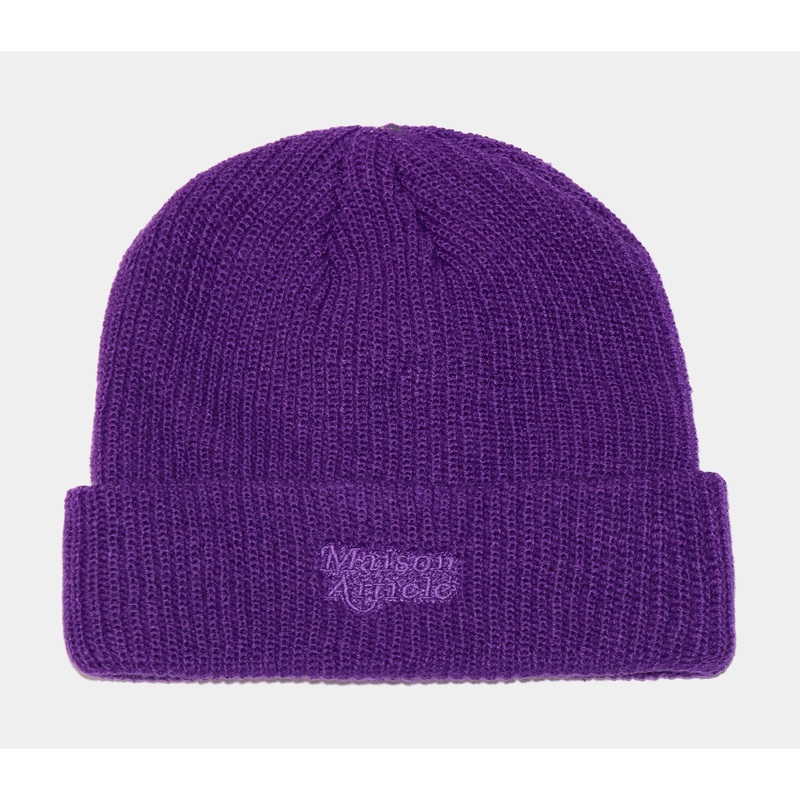 Embroidered Beanie Mens Hat (Purple)