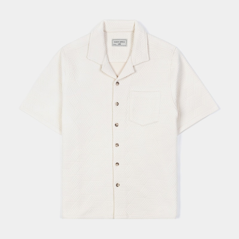 Geo Knit Mens Short Sleeve Shirt (Beige)