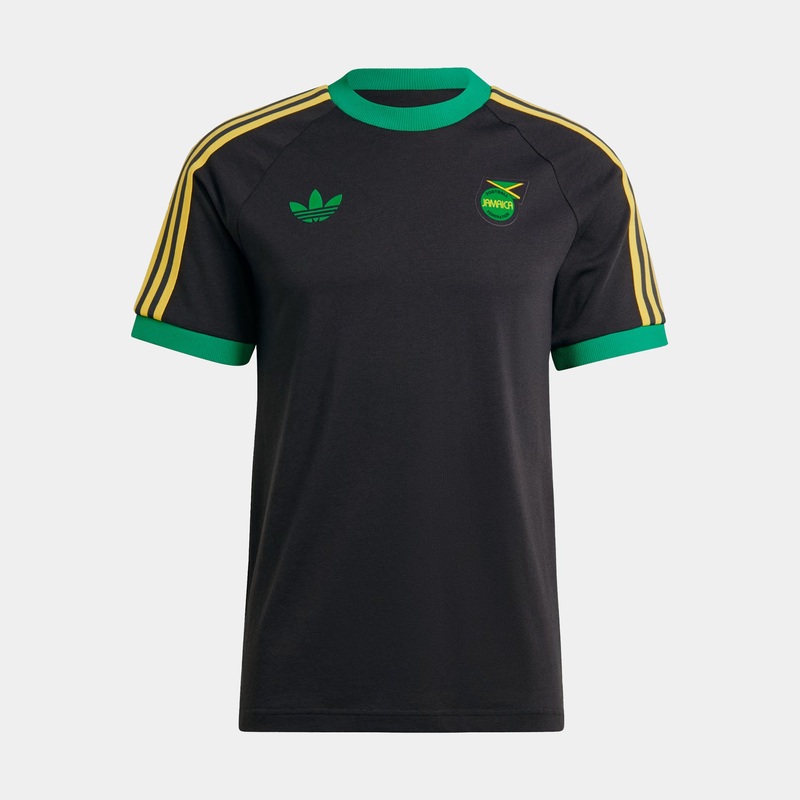 Jamaica Adicolor 3 Stripes Mens Short Sleeve Shirt (Black/Green)