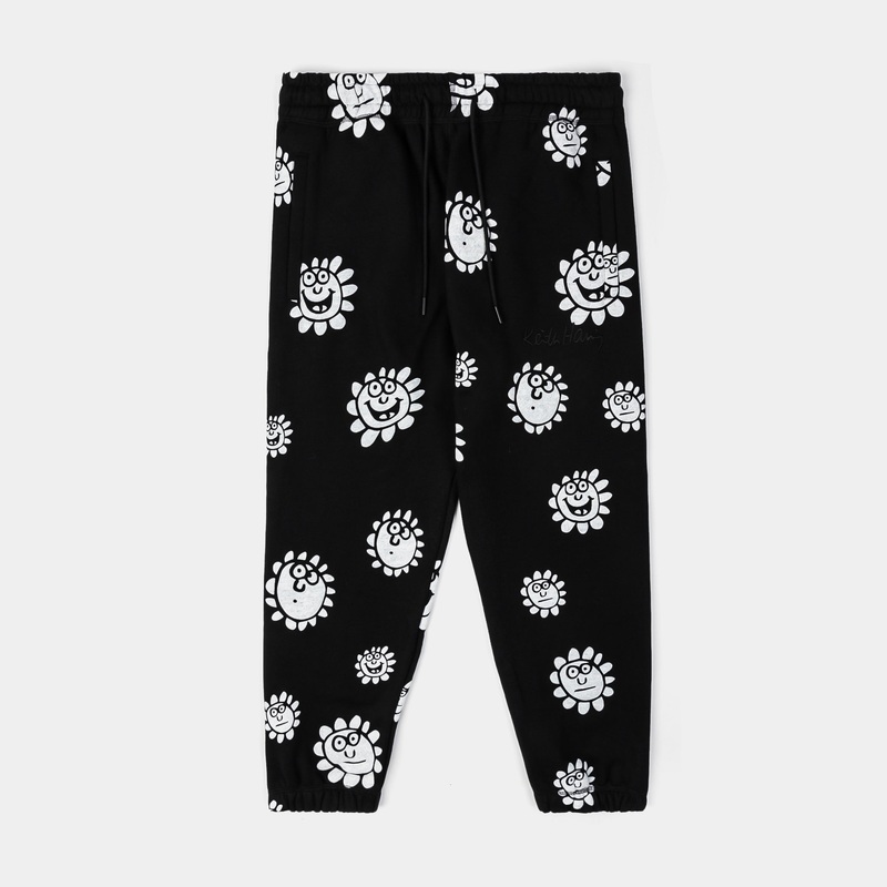 SP x Keith Haring White Flowers Joggers Mens Pants (Black/White)