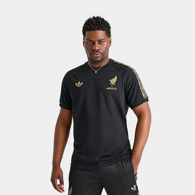 Mexico Soccer Gold Mens Short Sleeve Shirt (Black/Gold)