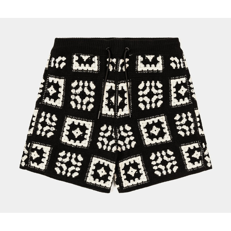 Quilt Crochet Mens Shorts (Black/White)