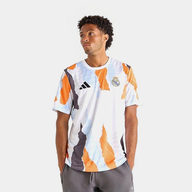 Real Madrid CF Elite Pre Match Soccer Mens Jersey (White/Orange)