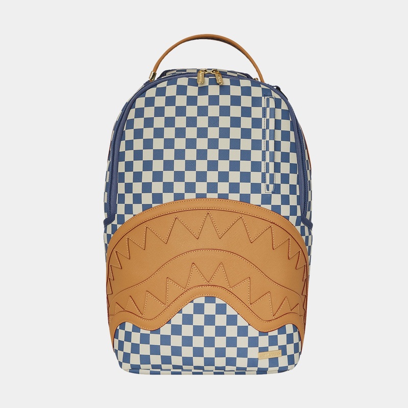 Shark Checkered Mens Backpack (Blue/Beige)