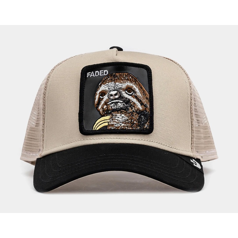 The Faded Sloth Trucker Mens Hat (Black/Beige)