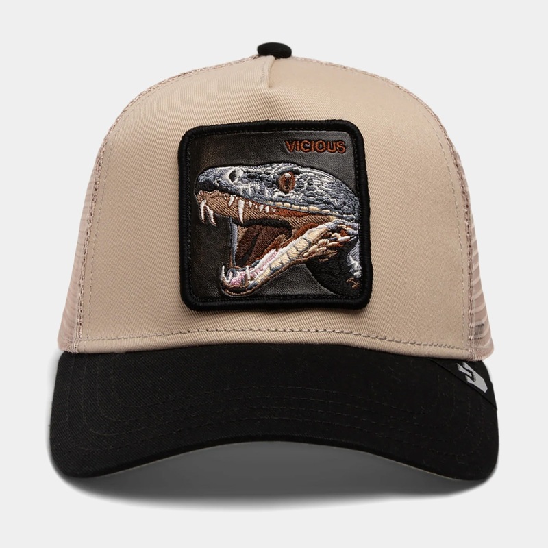 The Vicious Snake Trucker Mens Hat (Black/Beige)