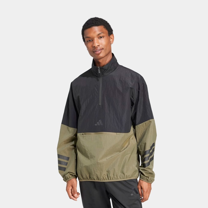 Future Icons 3 Stripes Half Zip Mens Sweatshirt (Black/Green)